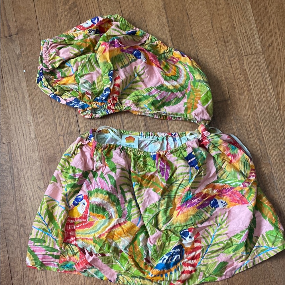 FARM Rio One-Shoulder Tropical Parrot Print Dress in Pink, Green, Yellow